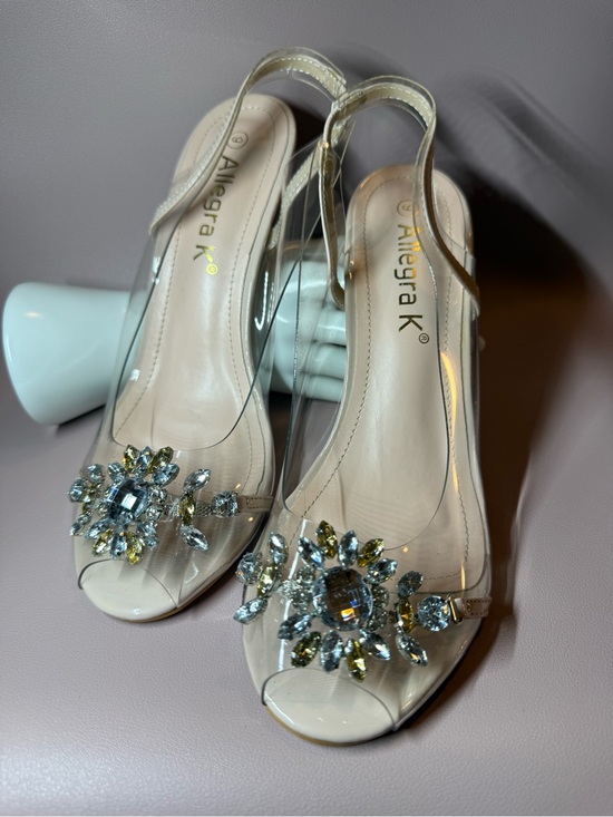 Allegra K Shoes - Allegra K Clear Rhinestone Slingback Block Heel Sandals Size 9 💛